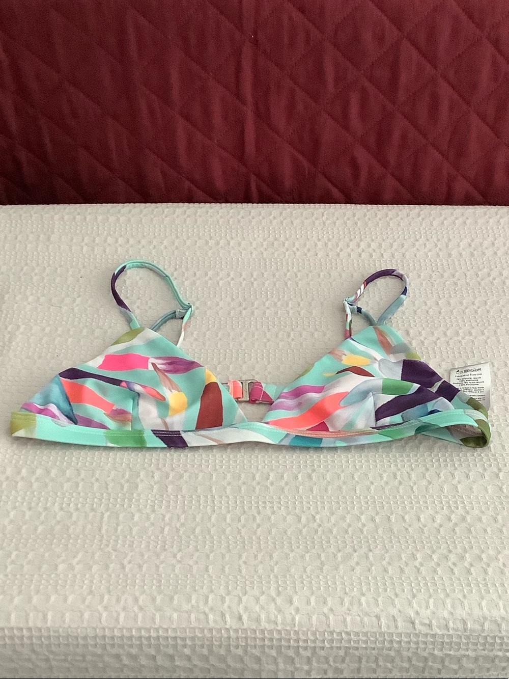 Mara Hoffman Abstract Multicolor Bikini Top in Aqua, Pink, Purple, Yellow